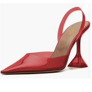 YDN Red Transparent Pumps Slingback Slip On Wineglass Slim High Heels Shoes